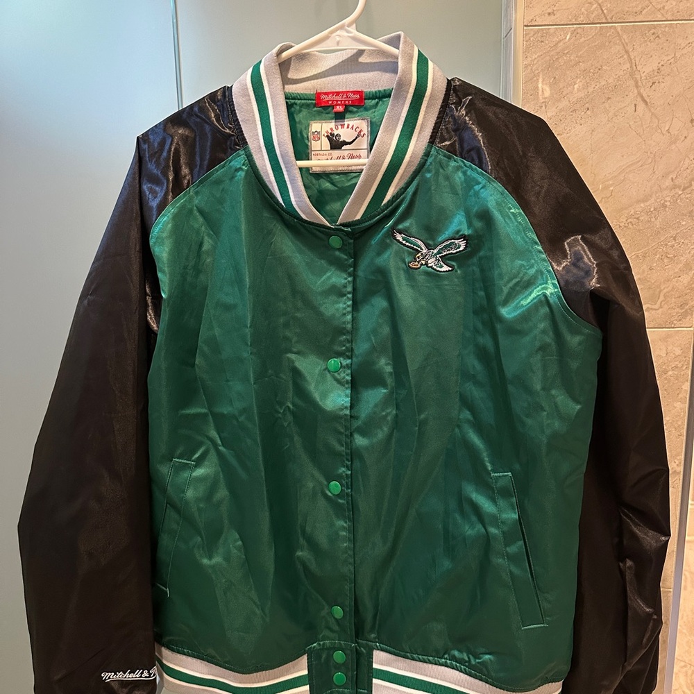 Philadelphia Eagles Mitchell & Ness Gray and Green Throwback Jacket